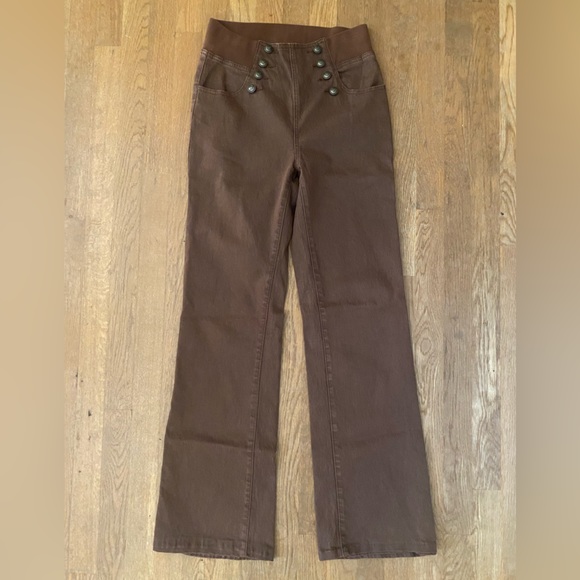 DG2 by Diane Gilman Brown Denim Bootcut Sailor Style Jeggings, Size ST - Picture 1 of 13
